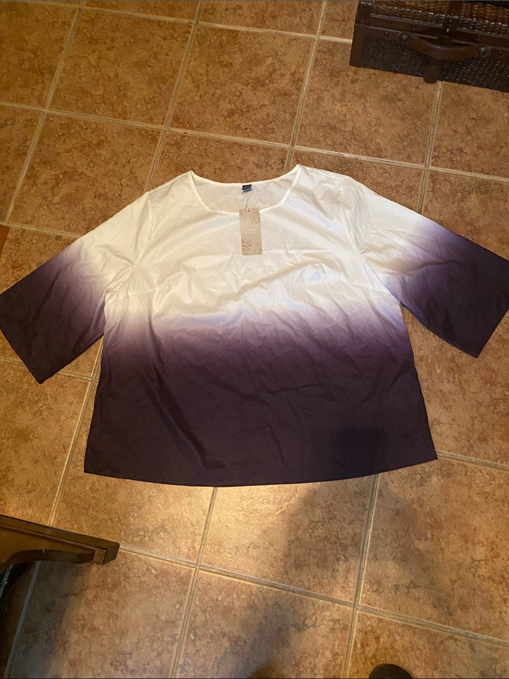EMERY ROSE Ombre Scoop Neck Top - White to Deep Purple Fits Like XL